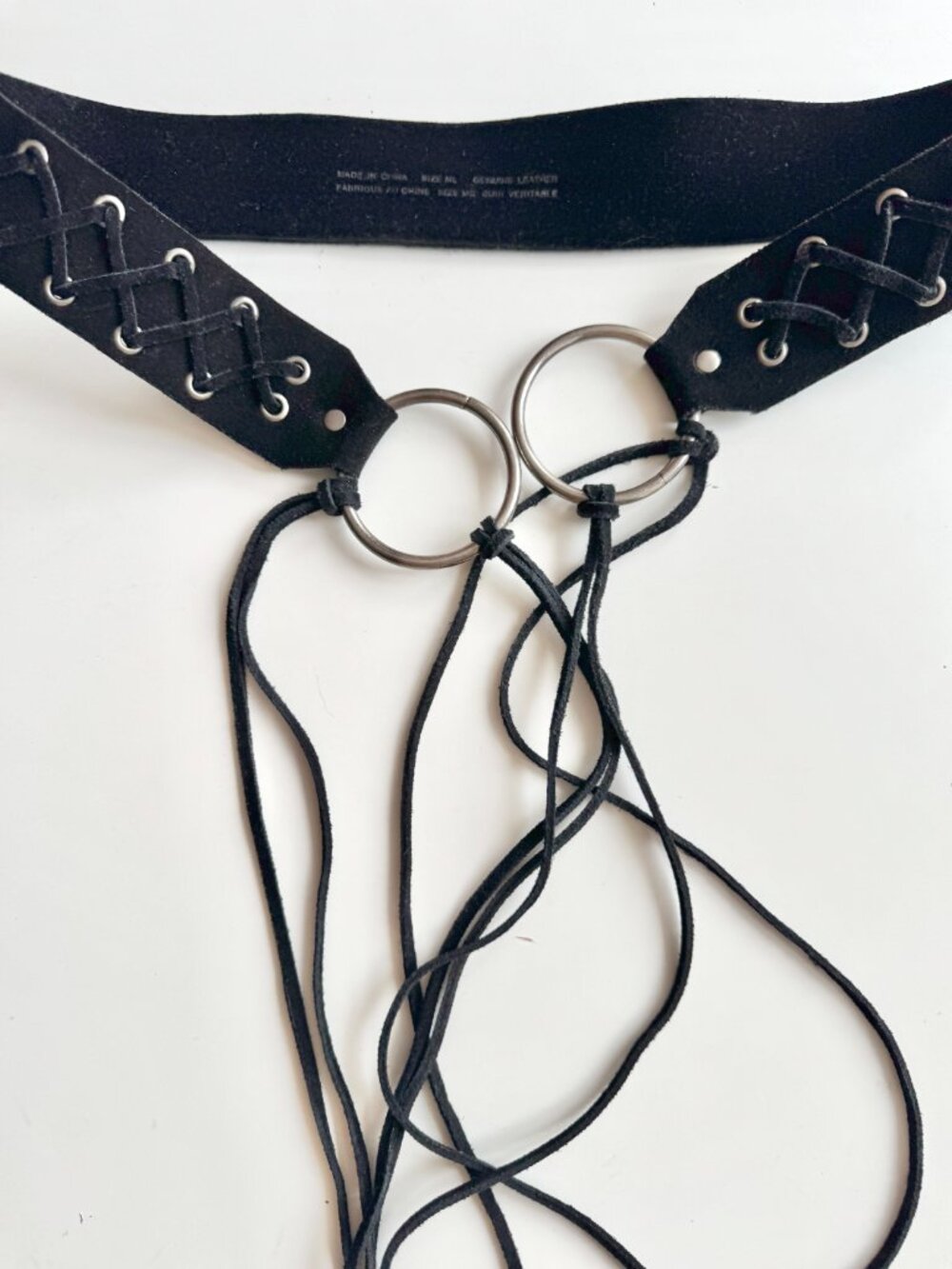 Unbranded Black Suede Leather Woven Fringed Belt, Size M/L - Picture 2 of 7